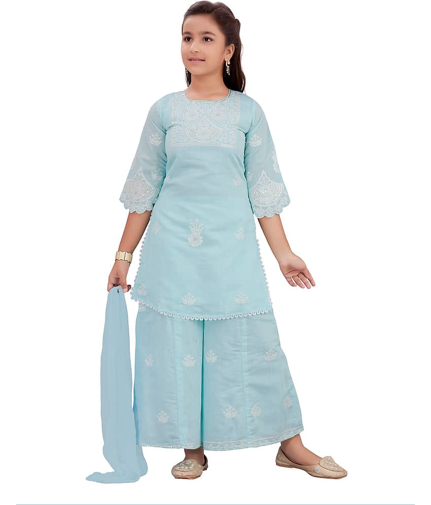 Aarika Girls Silk Kurta with Trouser ( Pack of 1 , Sea Green )