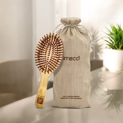 Imeco India Anti-Static Bamboo Oval Paddle Hair Brush | Frizz Control & Scalp Stimulation | Daily Grooming