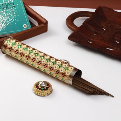Navrang Meenakari Stainless Steel Agarbatti Storage Box Holder/Incense Stick Holder Multicolour