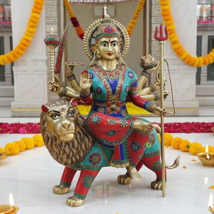 Brass Durga Ji Stone Finish Idol - Lacquer Coated Brass Goddess Statue, Height : 35 Inch (BSMAS1500 A)