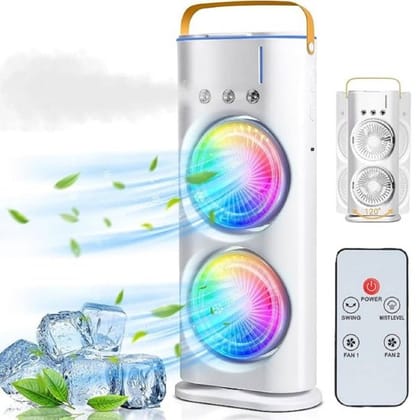 WUGO::Portable Double Air Cooler Fan | Mini Personal Air Conditioner with Dual Cooling Fans, USB Powered, Humidifier & Air Purifier for Home, Office & Travel