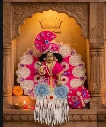 Generic Laddu Gopal Heavy Zardosi Pearl Tassel Poshak with Mukut Set, Multicolor, Size 6, IntricateStone and Pearl Fringe Detailing size 4 inch