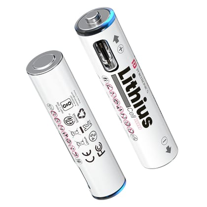 Portronics Lithius Cell - AAA USB-C Rechargeable Lithium-ion Battery Pair Of Cell, Type C Charging Port,  AAA Size Cell, Leak Proof Design, LED Indicator