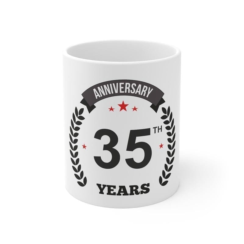 DARSHANS Ceramic 35th Anniversary Printed Coffee Mug (Color: White, Capacity:330ml)