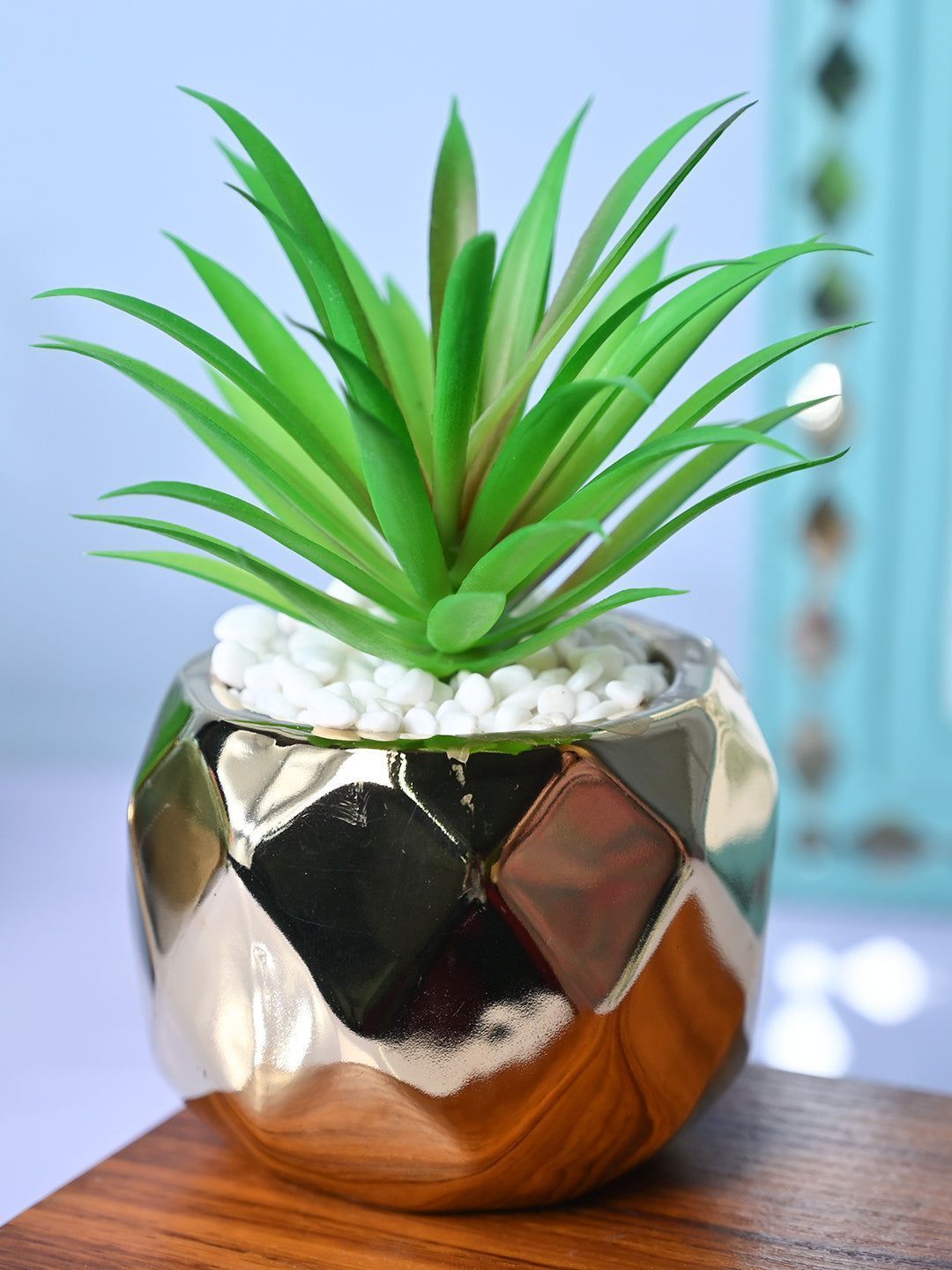 Stylish Weave - Lattice Design Ceramic Pot with Artificial Plant
