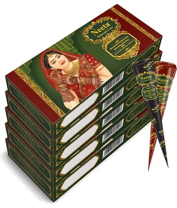 Neeta Mehendi Cones for Hand Desgning & Wedding, Bridal Mehandi Cone Reddish Brown Color 4 Pcs in 1 Box (Pack of 5)