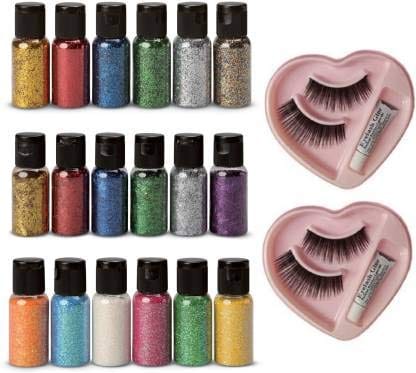 Elecsera Color Glitter Eye Shadow with 2 False Eyelash (20 Items in the set)