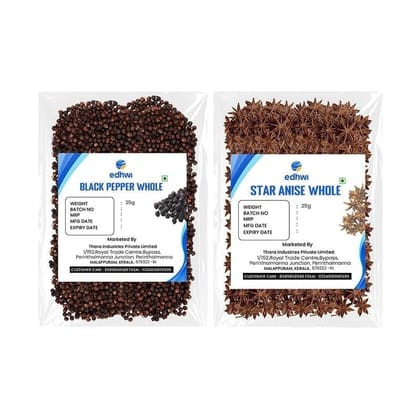 EDHWI Black Pepper 25g & Star Anise 25g Combo | Aromatic Spices for Cooking & Baking