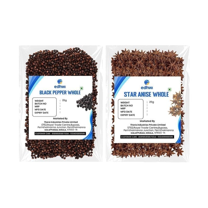 EDHWI Black Pepper 25g & Star Anise 25g Combo | Aromatic Spices for Cooking & Baking