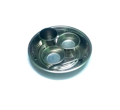 Nawani Stainless Steel Pooja thali Set for Home, Diameter - 15 cm Nawani Stainless Steel Pooja thali Set for Home, Diameter - 15 cm