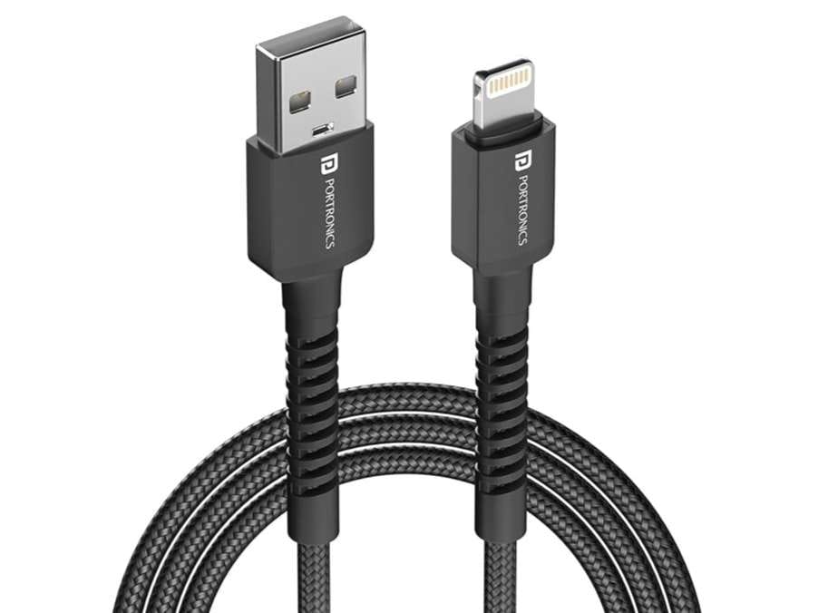 Portronics Konnect X USB to 8 Pin Cable with 3A Output, Fast Charging & Data Transfer, Nylon Braided, Aluminium Alloy Shell, 1M Length compatible with 8 PIN Devices - Black