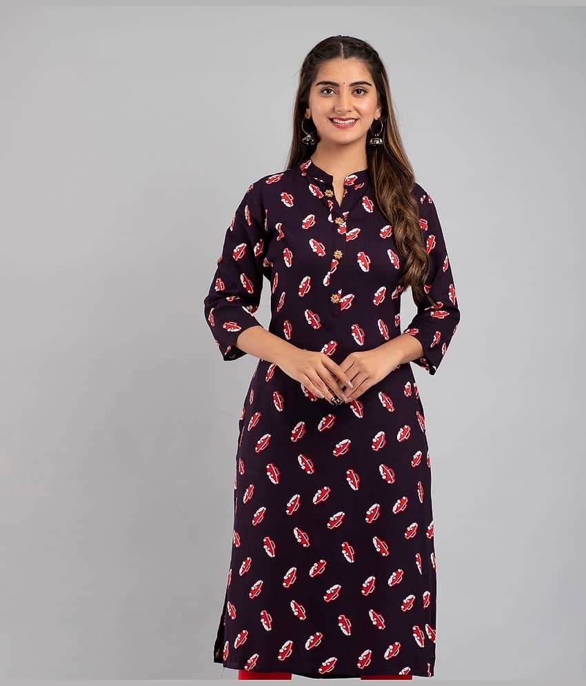 MAUKA - Blue Rayon Women's Straight Kurti ( Pack of 1 )