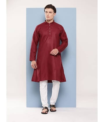 Aarika Maroon Cotton Blend Regular Fit Men's Kurta Pyjama Set ( Pack of 1 )