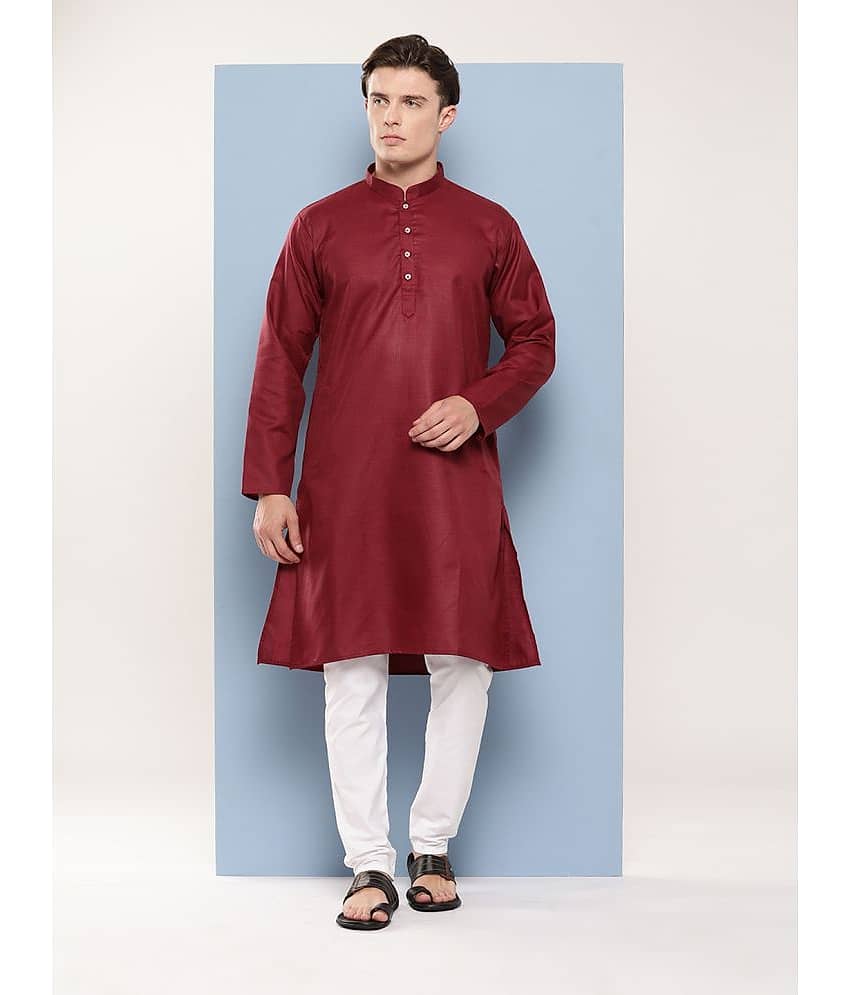 Aarika Maroon Cotton Blend Regular Fit Men's Kurta Pyjama Set ( Pack of 1 )