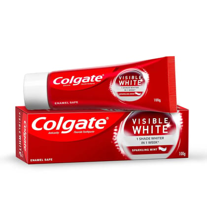 Colgate Visible White Teeth Whitening Toothpaste, Pack of 100g, with Whitening Accelerators for Tobacco Stain Removal & Teeth Whitening, Colgate Toothpaste with Minty Flavor for Everyday Fresh Breath