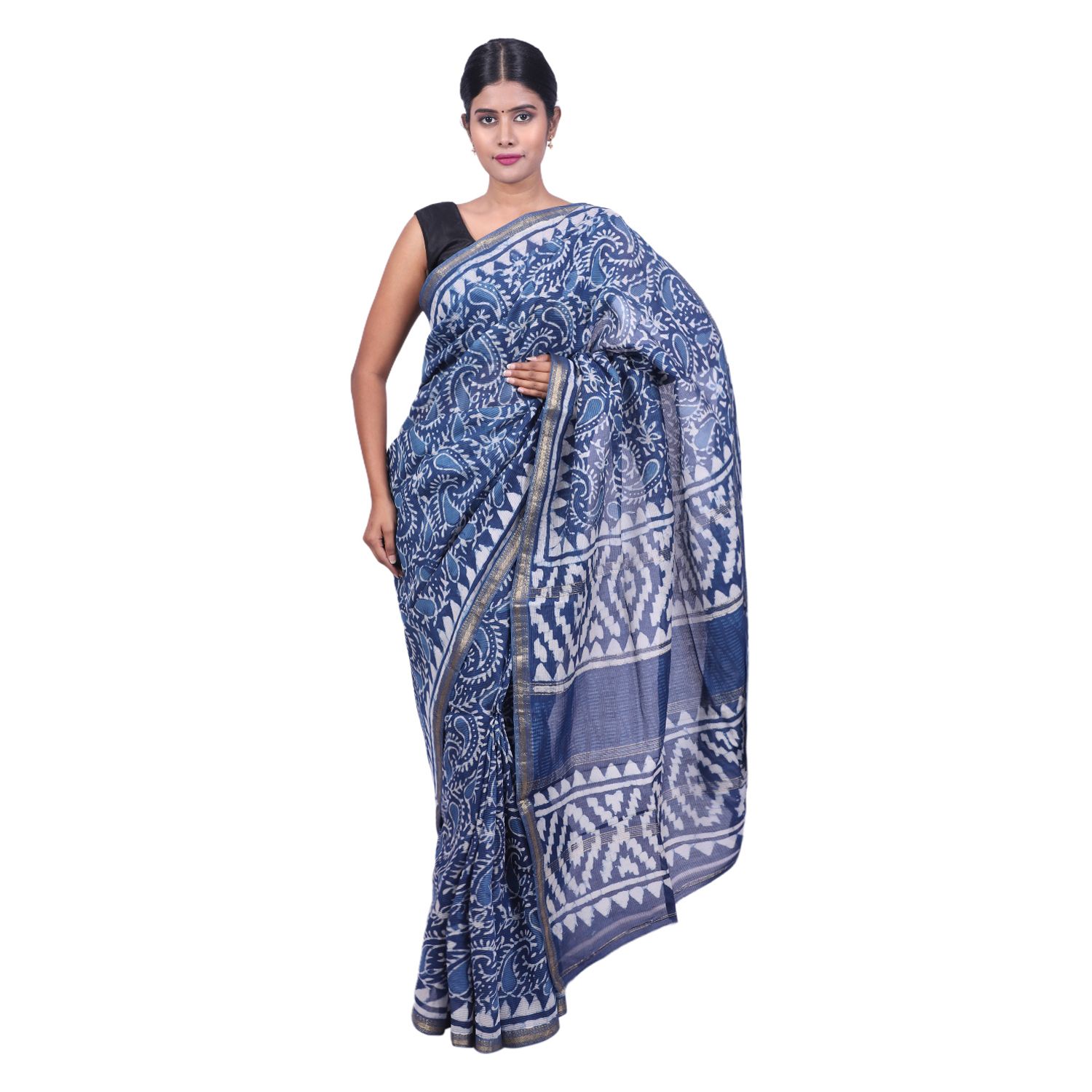 HANDLOOM MAHESHWARI SAREE- (COTTON+SILK MIX) WITH BLOUSE (SKU - 1SCZ01060821 SAREE- 99)
