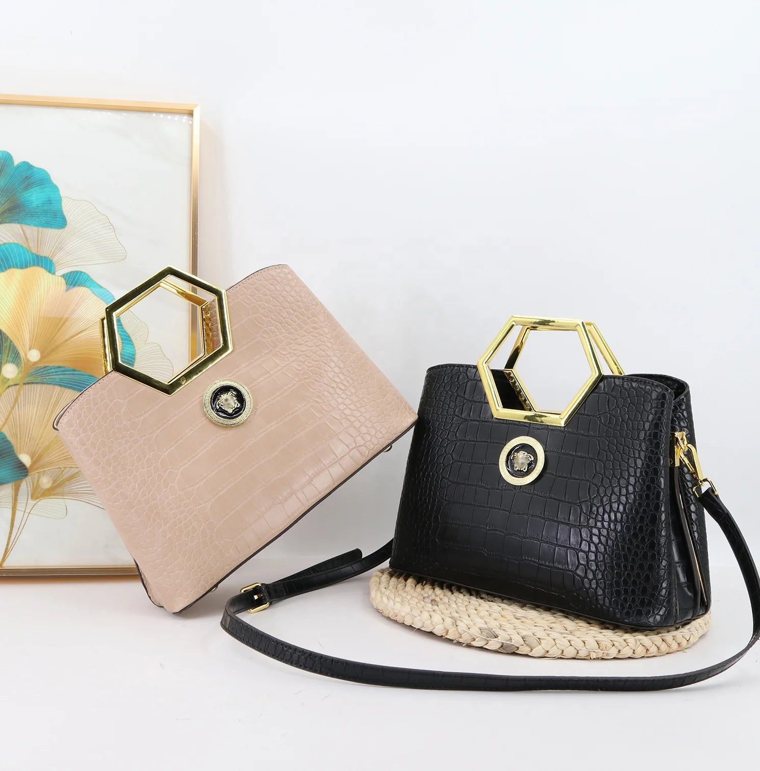 New Fashion Handbags For Women Special Metal Handle Ladies Shoulder Bag Quality Crocodile Female Hand Bags Supplier 29 Cm