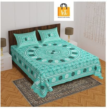 2001-Bedsheet Adda-Pure Cotton Jaipuri Printed Double Bedsheet With 2 Pillow Covers-TULSI