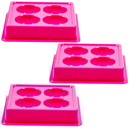 Elecsera Facial Cosmetic 4 Cups Tray Plastic Washable For Salon, Pink Colour, (Pack of 3)