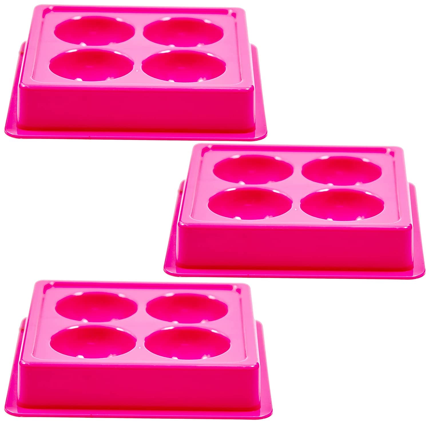 Elecsera Facial Cosmetic 4 Cups Tray Plastic Washable For Salon, Pink Colour, (Pack of 3)
