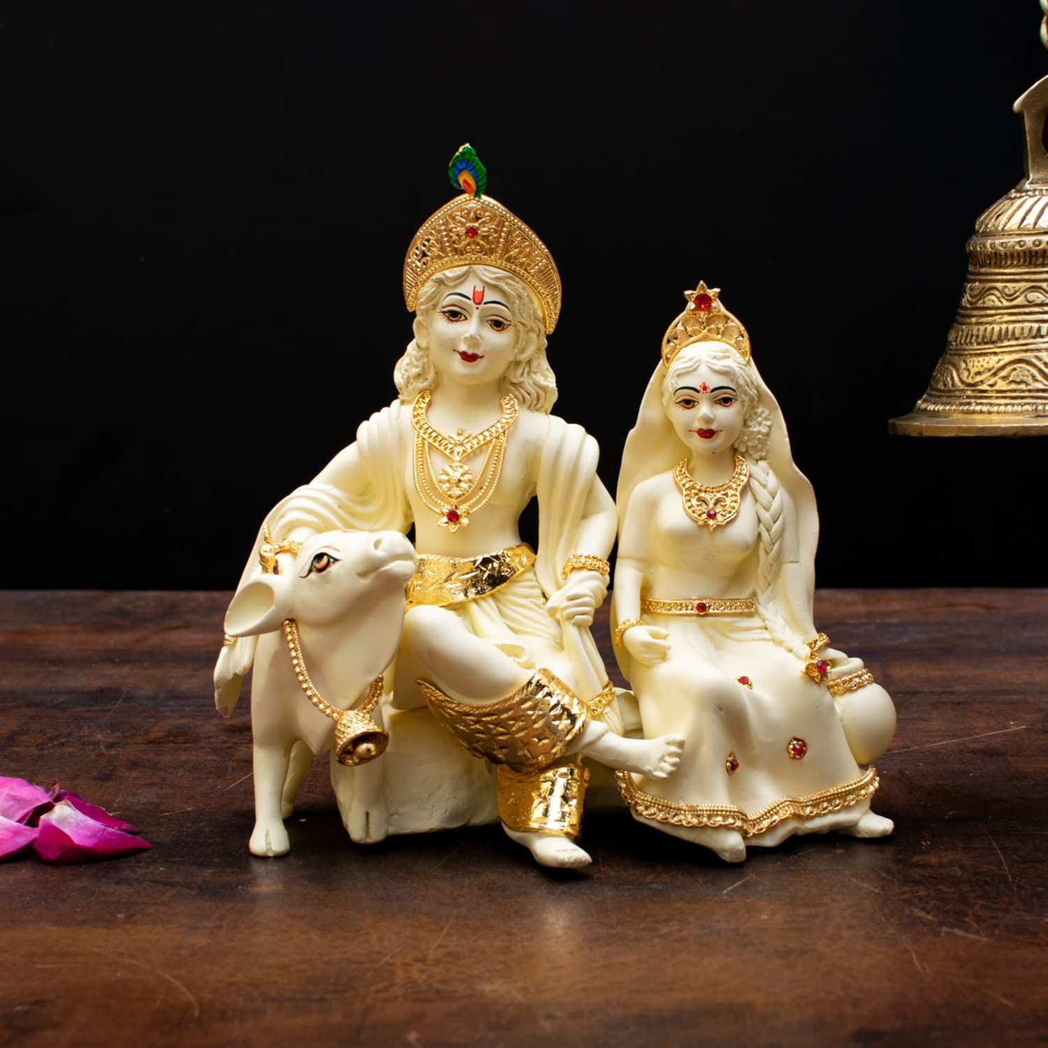 Craftlayout Resin Radha Krishna Playing with Calf for Home Décor 6 Inch