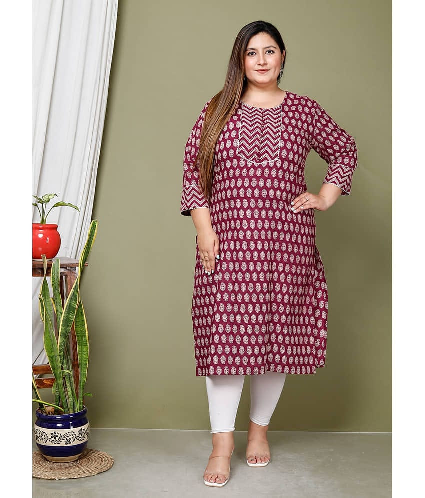 Avnii Cotton Printed Straight Women's Kurti - Maroon ( Pack of 1 )