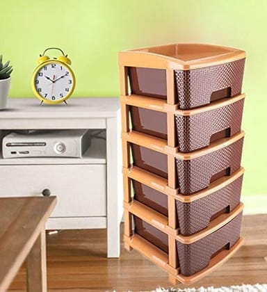 5tier Plastic Modular Drawer System For Multiple Use (Brown colour)