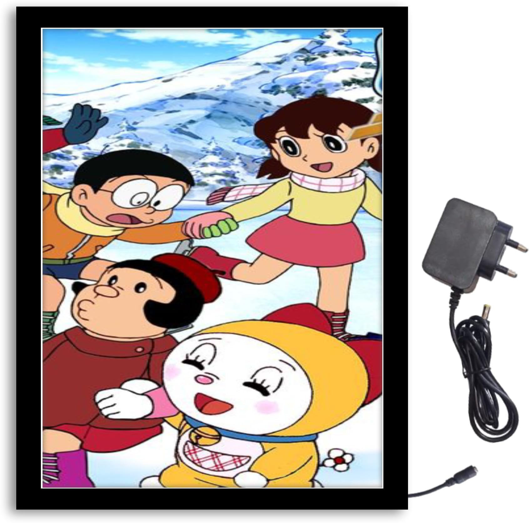 NOKKES Doraemon Snow Light Photo Frame 8X10 inch Led Light photo Frame With Light Adaptor Led Light Photo Frame Black Color Photo Frame_AQW200