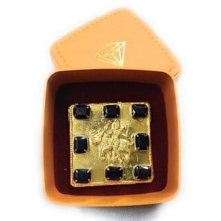 Rahu Yantra with Gomed (Hessonite) Stone in Gold Plated for Pooja and Wealth/Business, Status  Prosperity