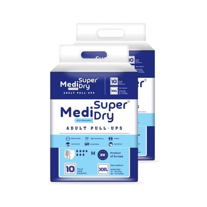 Medisuperdry Adult Diaper Pants | Double Extra Large (2XL) |Waist 152-205 cm (60-80 inches) |High Absorbency -10 Hrs |Leakproof |Breathable |Odourless |Elastic Waist |Men & Women | 20 Units, Pack