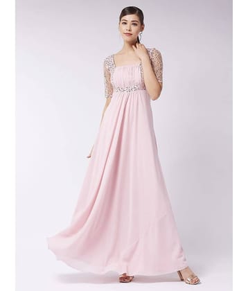 Miss Chase Women Georgette Solid Gown ( Pink )