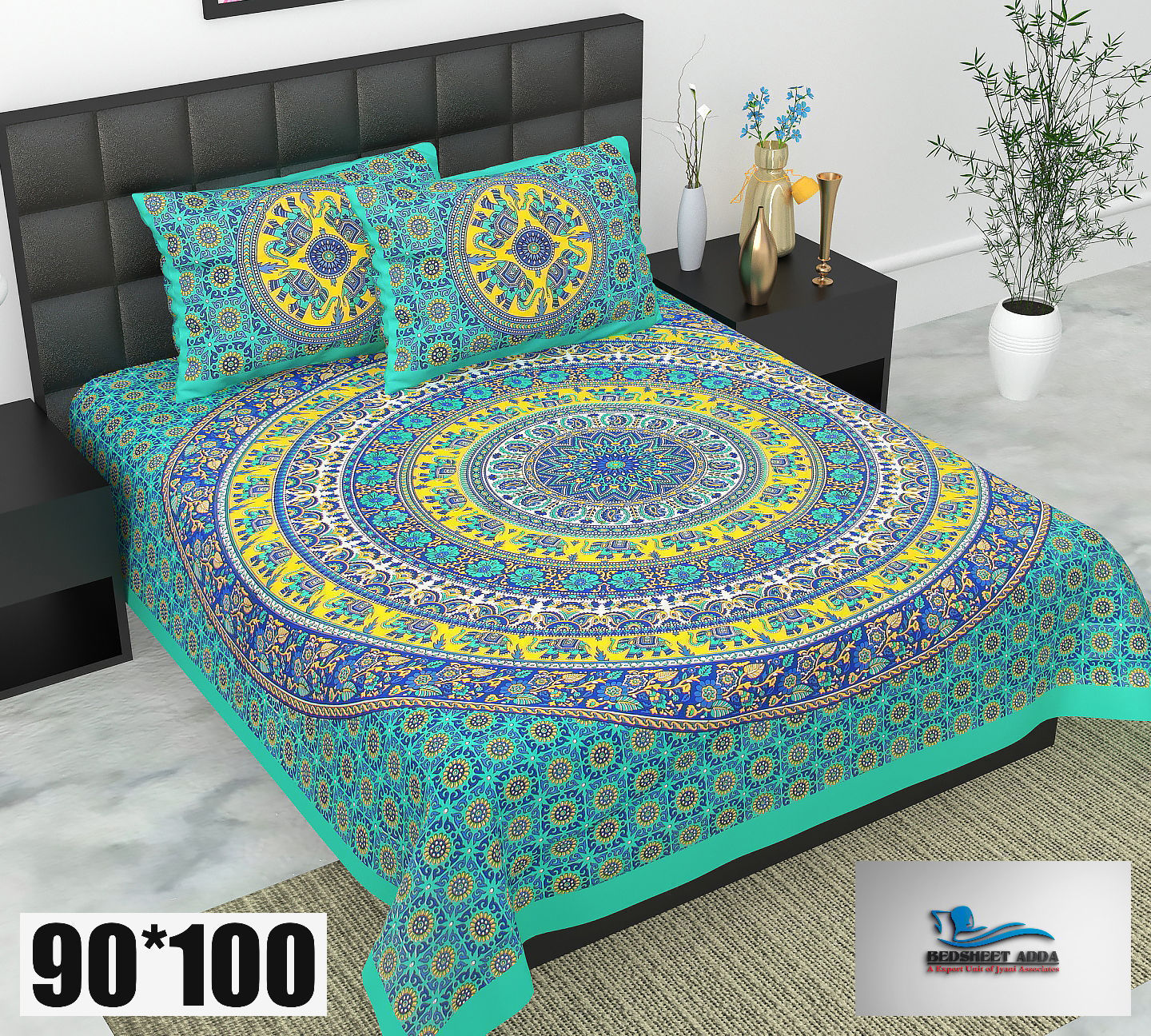 2001-Bedsheet Adda-Pure Cotton Jaipuri Printed Double Bedsheet With 2 Pillow Covers-CHHOTA HATTHI