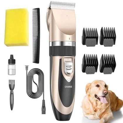 Pet Hair Trimmer for Dogs & Cats | USB Rechargeable Low-Noise Grooming Kit with Clippers, Scissors & Comb | Cordless Trimmer for Thick, Long & Short Fur | Professional Home Grooming Machine for Pets