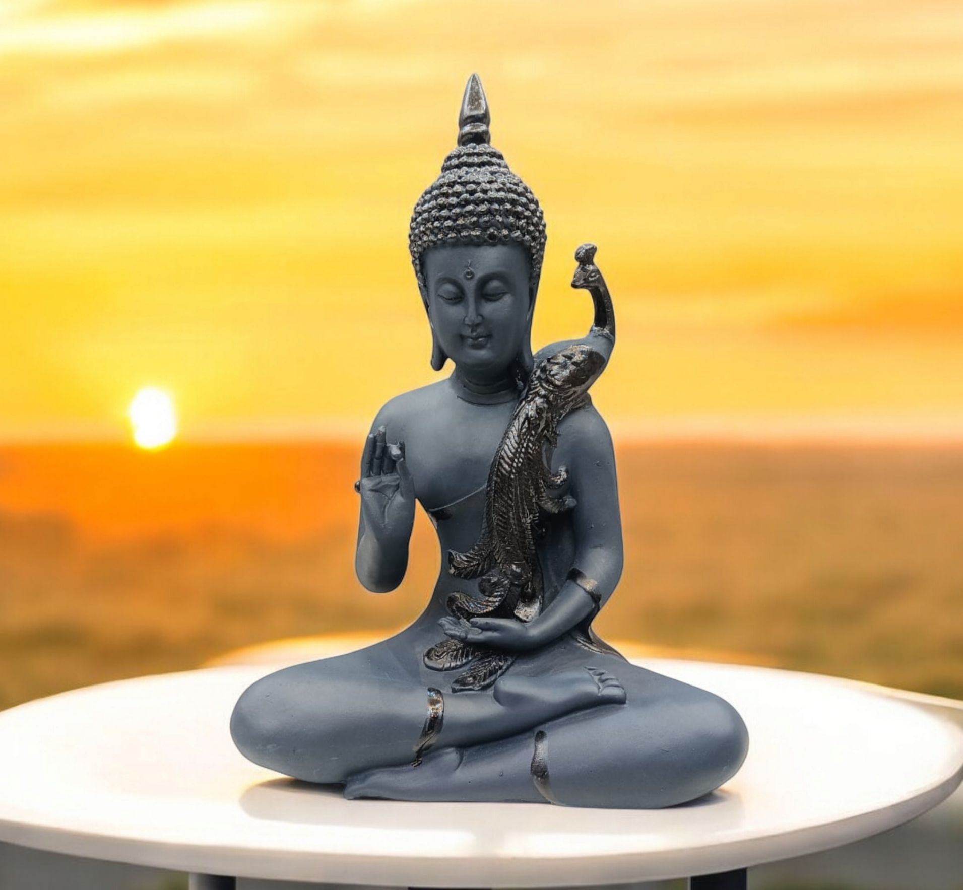 Peacock Buddha Black