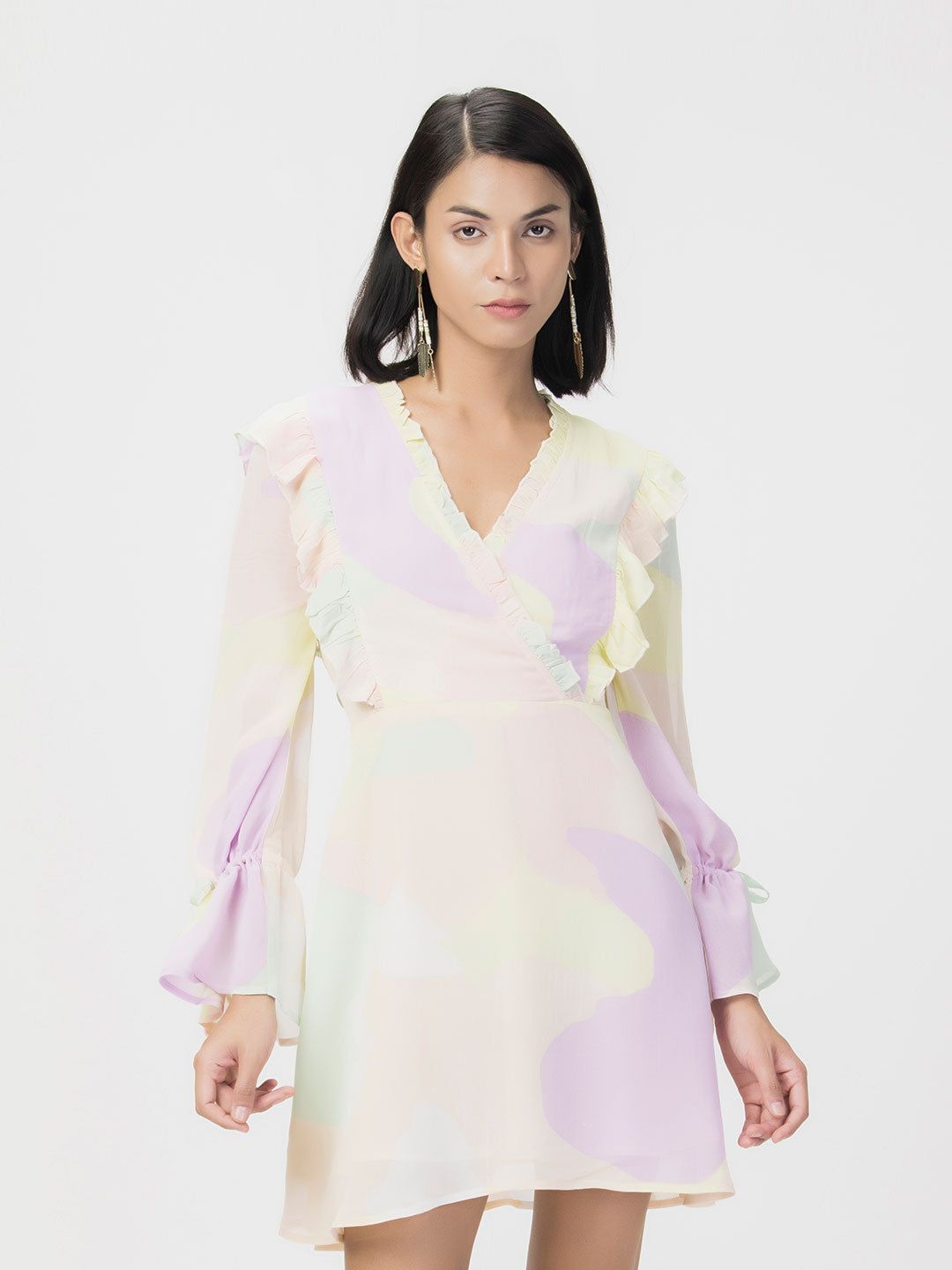 Abstract Mini Dress Yellow
