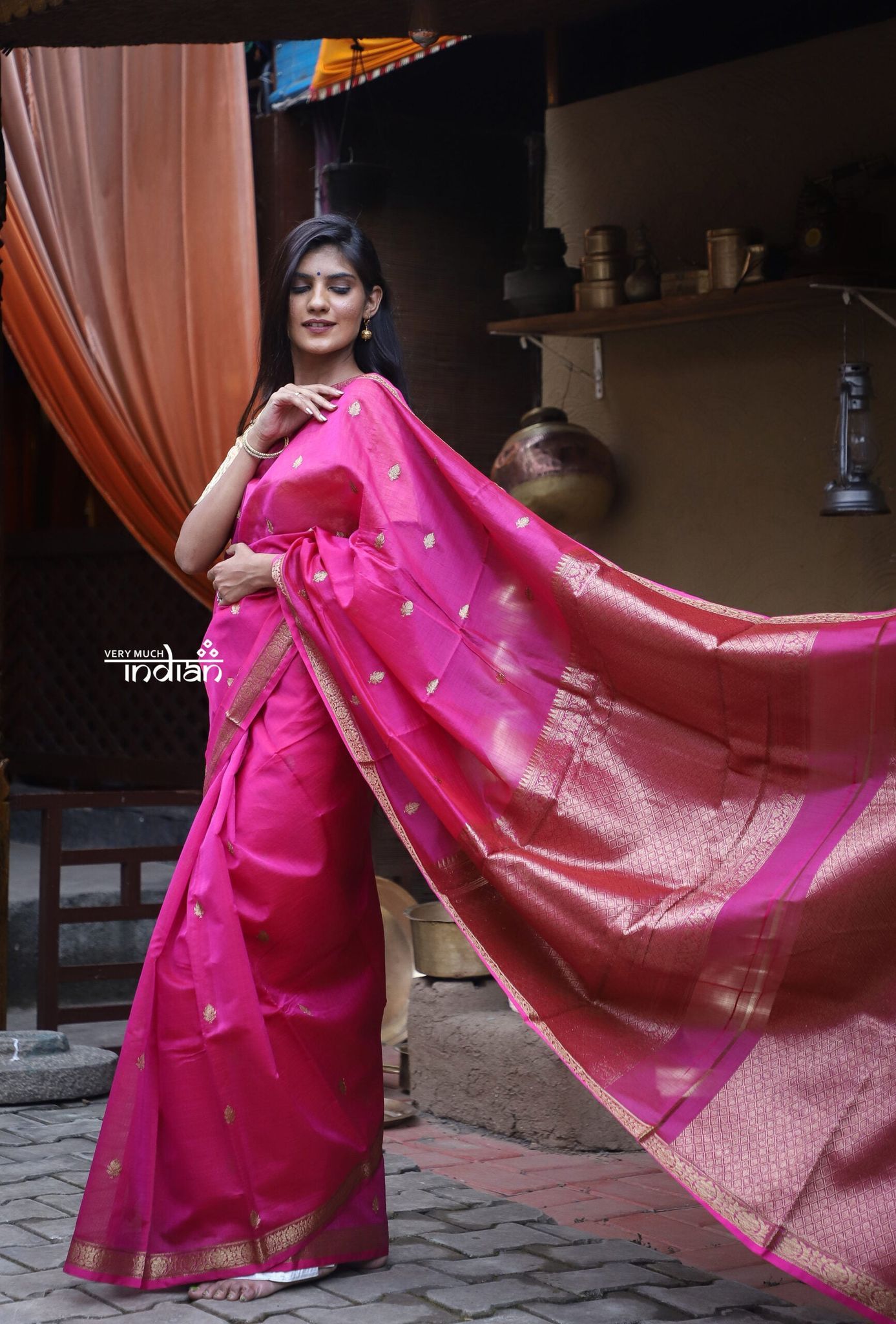 Utsaav ~ Banarasi Pure Cotton Silk Chanderi Handloom in Beautiful Rose Pink with Subtle Zari