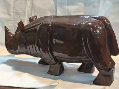 Biraj Chanda Handcrafted Wooden Rhinoceros Sculpture (1 unit) | Polished Finish | Home Decor