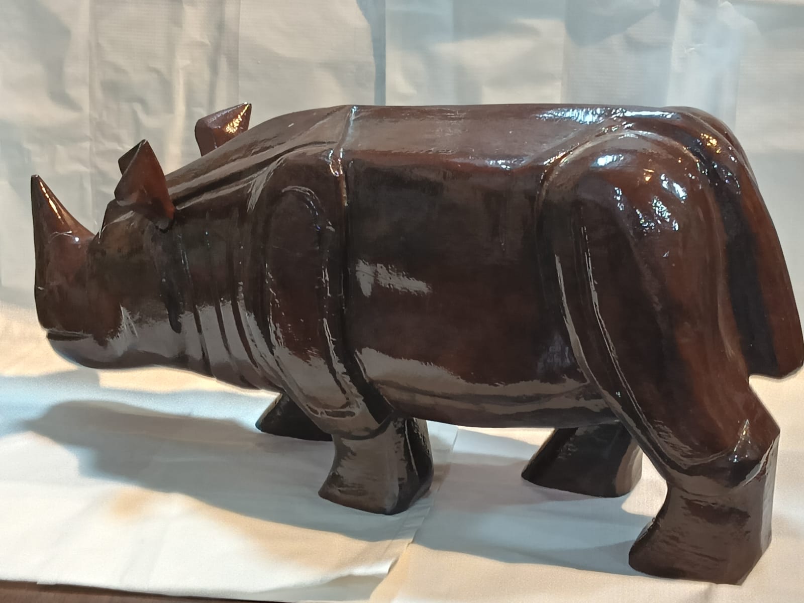 Biraj Chanda Handcrafted Wooden Rhinoceros Sculpture (1 unit) | Polished Finish | Home Decor