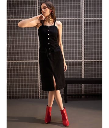 StyleStone Women Denim Solid Shirt Dress ( Black )