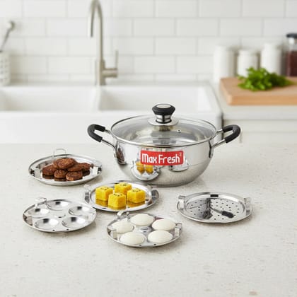 Maxfresh Mini Multi Kadai with Glass Lid – 5 Plates Sandwich Bottom