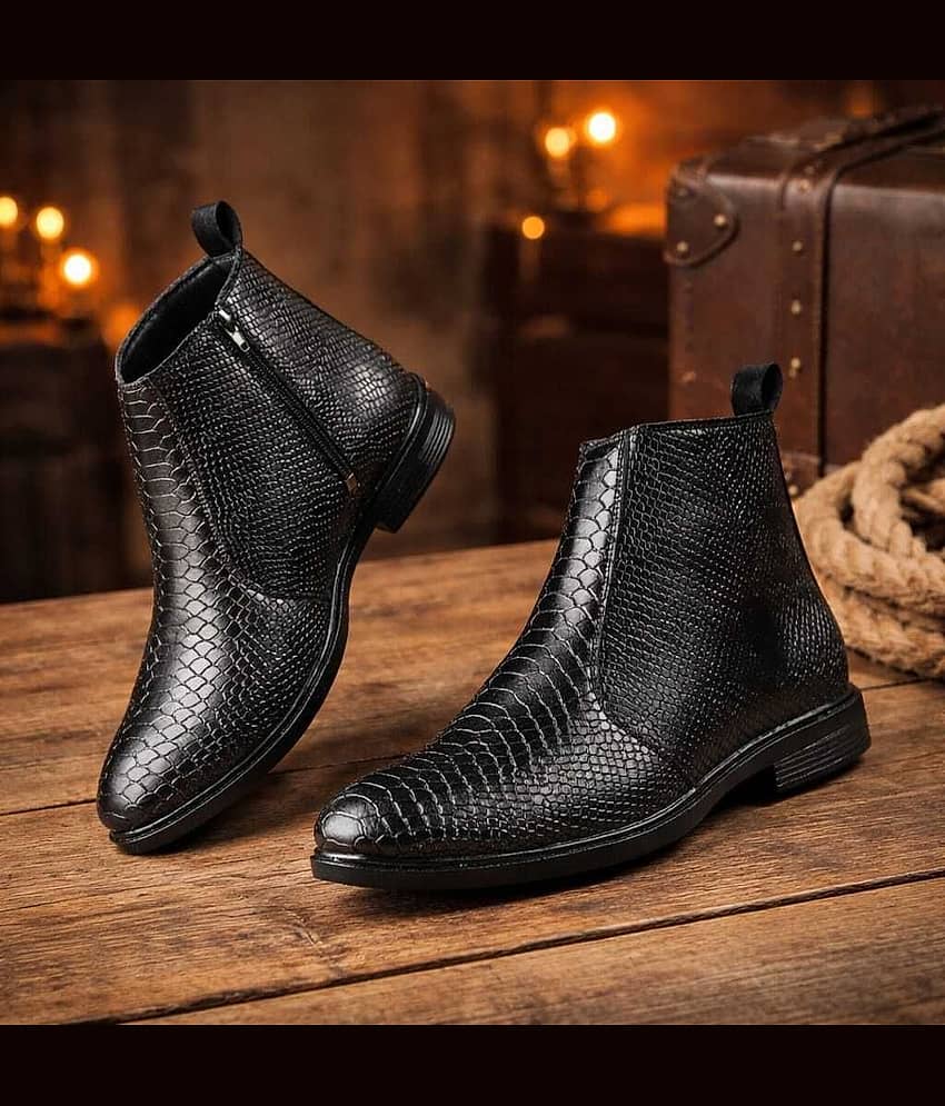 AIRBELL 05-COBRA-BLACK Black Men's Chelsea Boots