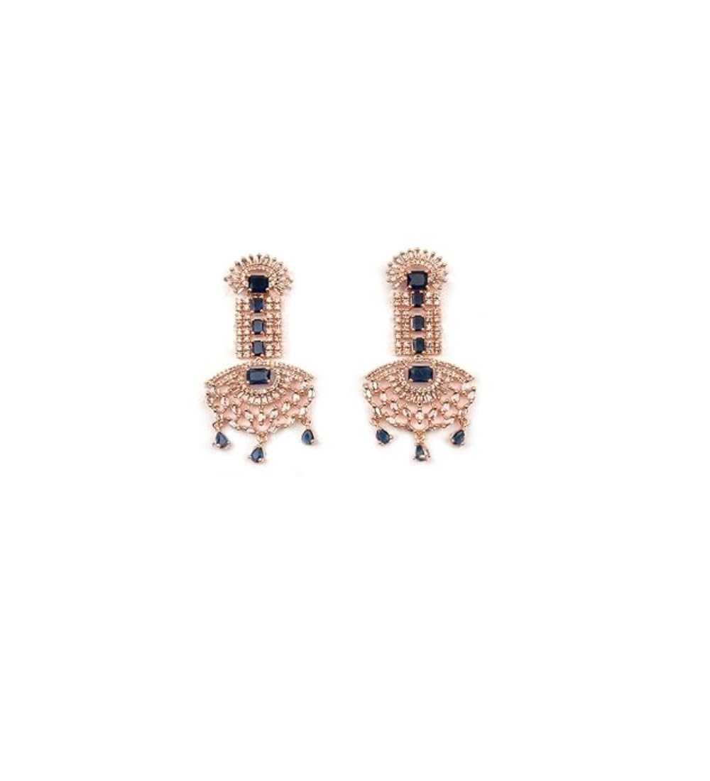 Generic Women's Brass Silver Plated Drop Earrings (Blue)-PID66261