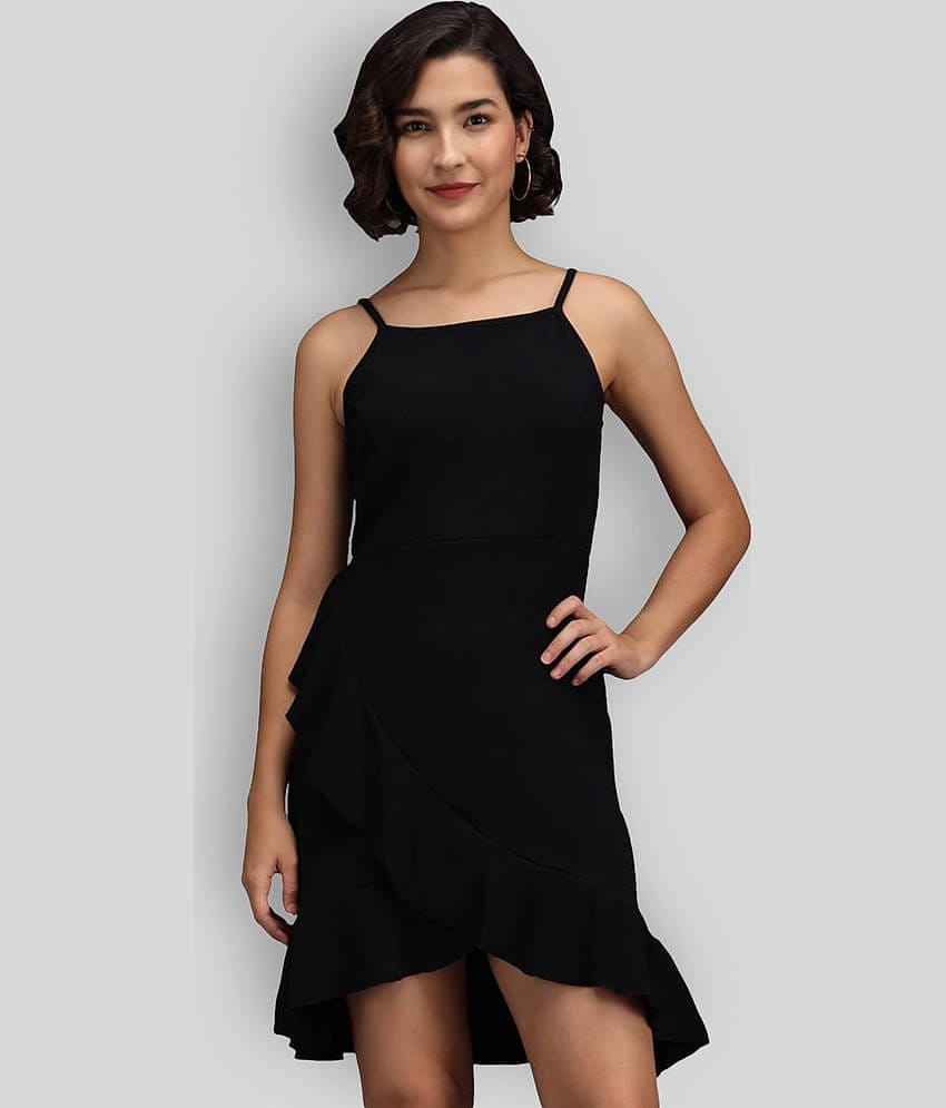 Addyvero Women Cotton Blend Solid Fit & Flare Dress ( Black )