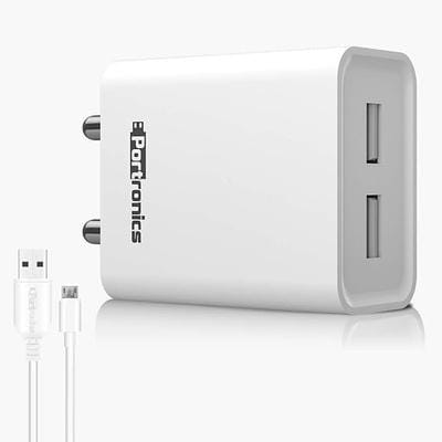 Portronics Adapto 66 2.4A 12w Dual USB Port 5V/2.4A Wall Charger,Comes with 1M Micro USB Cable, USB Wall Charger Adapter for iPhone