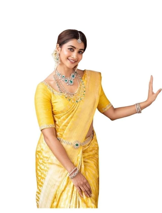 Women's Soft Lichi Silk Printed Saree With Unstitched Blouse 5.5Mtr (Yellow)-PID63693