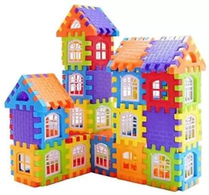 Building Blocks House Construction Set, Interlocking Educational Toy, Multi-Colour Blocks (Big House Blocks 72 pcs blocks)