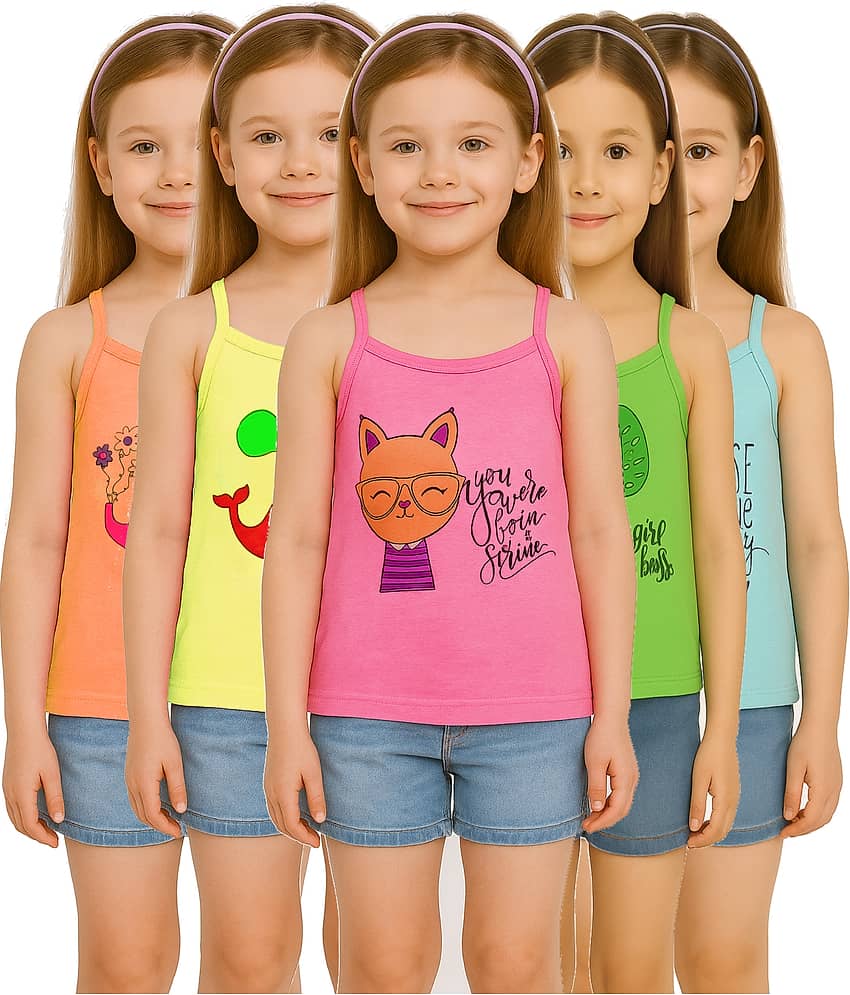 Inner Element Pack of 5 Girls Cotton Camisoles ( Multicolor )