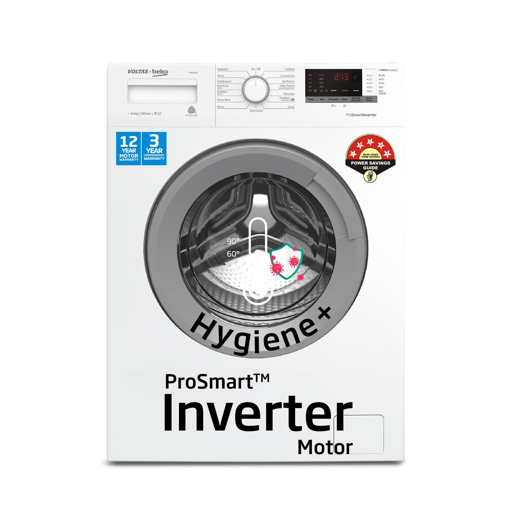 Voltas Beko 6.5kg, Inverter 5 Star Front Load Washing Machine (WFL6510VPWS, White)