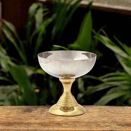 Handcrafted Silver Bowl with Brass Pedestal | Elegant Ceremonial Chalice