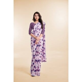 SVB Sarees Womens Purple Abstract Printed Georgette Saree With Blouse Piece